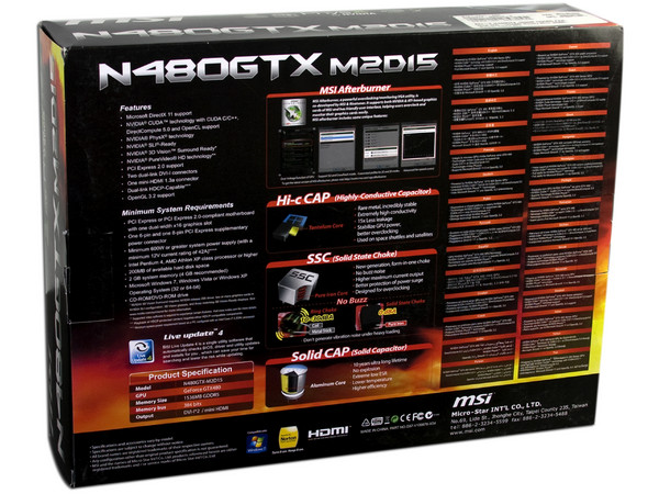 Tarjeta de Video MSI NVIDIA  GeForce GTX 480, 1536MB DDR5. Puerto PCI Express 2.0