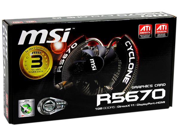 Tarjeta de Video MSI Radeon  R5670 Cyclone 1G, 1GB DDR5, DirectX 11, DisplayPort, HDMI, DVI, Puerto PCI Express 2.1  