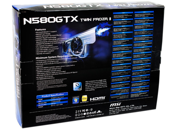 Tarjeta de Video MSI NVIDIA GeForce N580GTX, Twin Frozr II, 1536MB DDR5, DirectX 11, Mini HDMI, Dual DVI, Puerto PCI Express 2.0