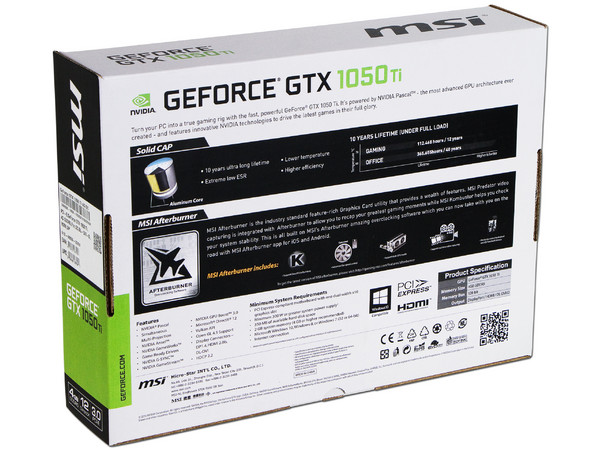Tarjeta de Video NVIDIA MSI GeForce GTX 1050Ti OC, 4GB GDDR5, 1xHDMI, 1xDVI, 1xDisplayPort, PCI Express x16 3.0
