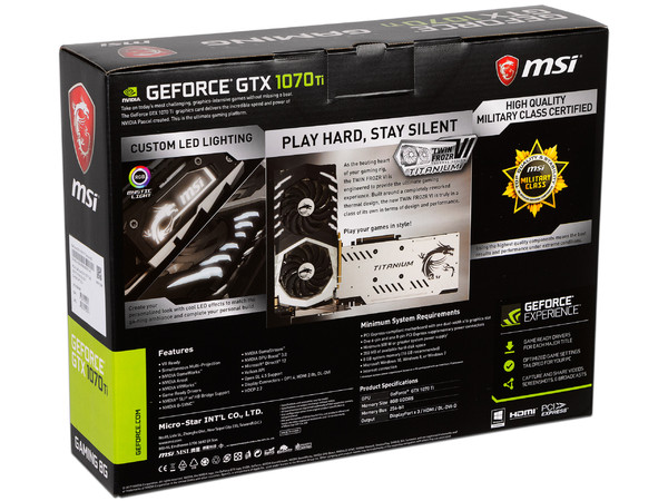 Tarjeta de Video NVIDIA GeForce GTX 1070Ti MSI Titanium, 8GB GDDR5, 1xHDMI, 1xDVI, 3xDisplayPort, PCI Express x16 3.0.