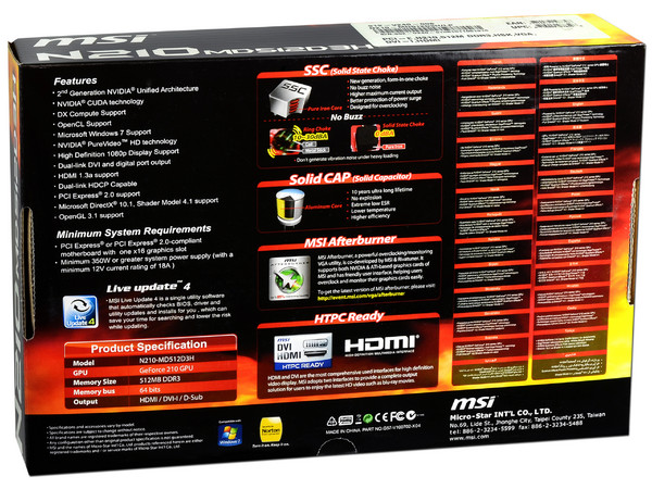 Tarjeta de Video MSI NVIDIA GeForce N210, 512MB DDR3, DVI, VGA. Puerto PCI Express 2.0