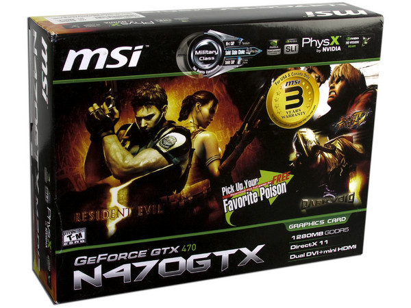 Tarjeta de Video MSI NVIDIA  GeForce GTX 470, 1280MB DDR5. Puerto PCI Express 2.0