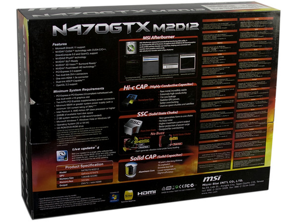 Tarjeta de Video MSI NVIDIA  GeForce GTX 470, 1280MB DDR5. Puerto PCI Express 2.0