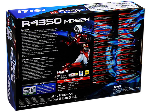 Tarjeta de Video MSI AMD Radeon R4350, 512MB DDR3, HDMI, DVI. Puerto PCI Express 2.0
