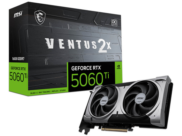 Tarjeta de Video NVIDIA GeForce RTX 5060 TI MSI 16G VENTUS 2X OC PLUS, 16GB GDDR7, 1xHDMI, 3xDisplayPort, PCI Express 5.0.