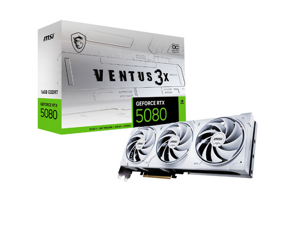 Tarjeta de Video NVIDIA GeForce RTX 5080 MSI Ventus X3 OC, 16GB GDDR7, 1xHDMI, 3xDisplayPort, PCI Express x16 5.0, Color Blanco.
