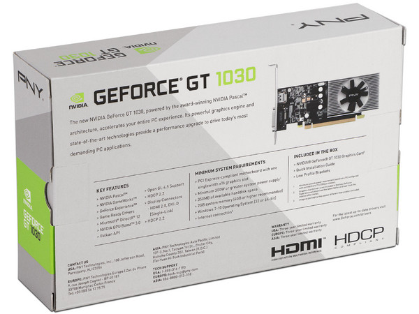 Tarjeta de Video NVIDIA GeForce GT 1030 PNY, 2GB GDDR5, 1xHDMI, 1xDVI, PCI Express x16 3.0