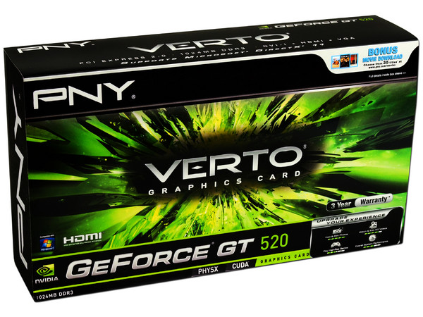 Tarjeta de Video PNY NVIDIA  GeForce GT 520, 1GB GDDR3, HDMI, DVI, Puerto PCI Express 2.0