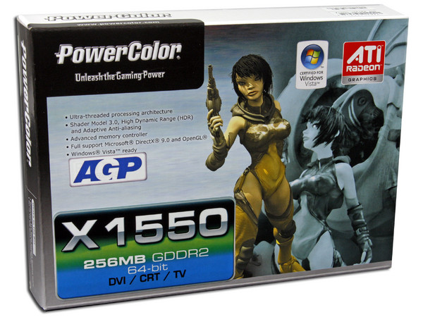 Tarjeta de Video PowerColor Radeon X1550 con 256MB DDR2, DVI y Salida a TV. Puerto AGP