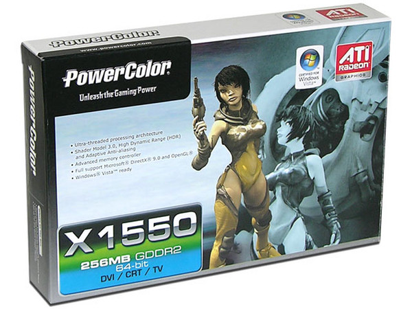 Tarjeta de Video PowerColor Radeon X1550 con 256MB DDR2, DVI y Salida a TV. Puerto PCI Express x 16