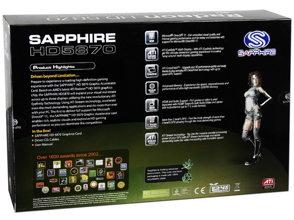 Tarjeta de Video SAPPHIRE ATI Radeon HD 5870, 1GB DDR5, HDMI y DisplayPort, DirectX 11, Puerto PCI Express 2.0