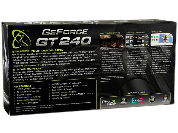 Tarjeta de Video XFX NVIDIA GeForce GT 240, 512MB DDR3, HDMI. Puerto PCI Express 2.0