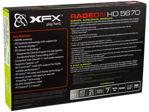 Tarjeta de Video XFX Radeon HD 5670, 1GB DDR5, HDMI, DirectX 11, Puerto PCI Express 2.0