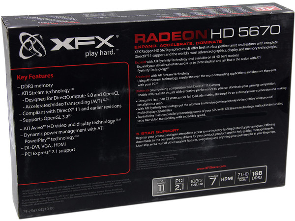  Tarjeta de Video XFX Radeon HD 5670, 1GB DDR3, HDMI, DVI, DirectX 11, Puerto PCI Express 2.1