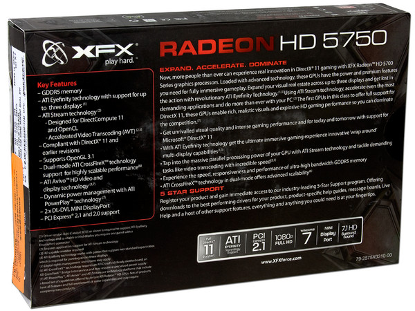 Tarjeta de Video XFX HD 5750, 1GB DDR5, Mini DisplayPort , DVI, DirectX 11, Puerto PCI Express 2.1
