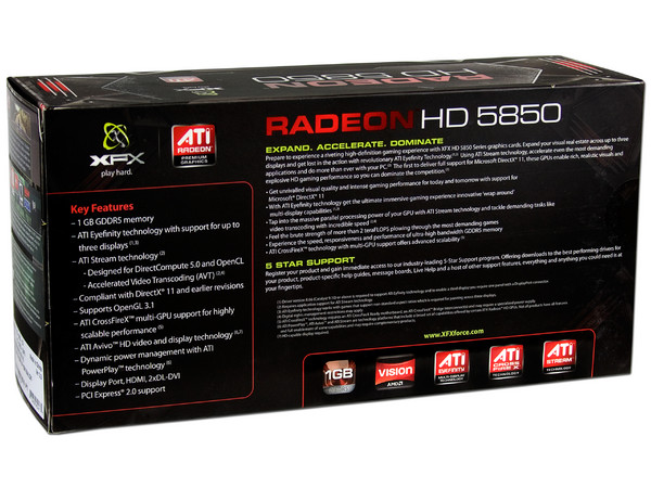 Tarjeta de Video XFX ATI Radeon HD 5850, 1GB DDR5, HDMI y DisplayPort, DirectX 11, Puerto PCI Express 2.0
