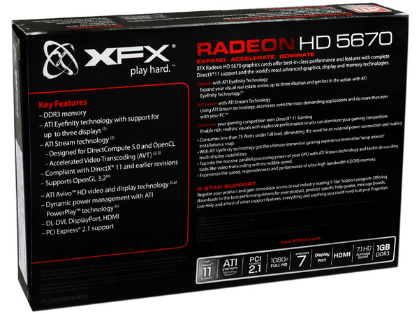 Tarjeta de Video XFX Radeon HD 5670, 1GB DDR3, DisplayPort, HDMI, DirectX 11, Puerto PCI Express 2.1