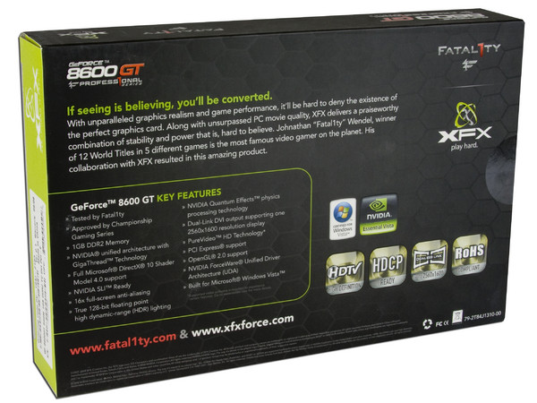 Tarjeta de Video XFX NVIDIA GeForce 8600GT Fatal1ty Profess1onal, 1GB DDR2, Salida a TV. Puerto PCI Express x16