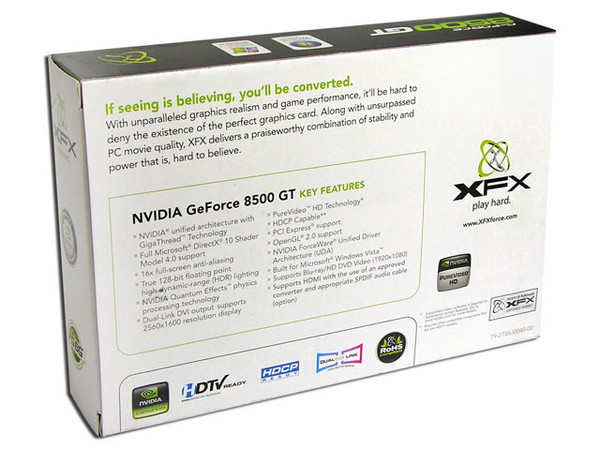 Tarjeta de Video XFX NVIDIA GeForce 8500GT, 512MB TurboCache DDR2, Salida a TV, 100% compatible con DirectX 10. Puerto PCI Express x16