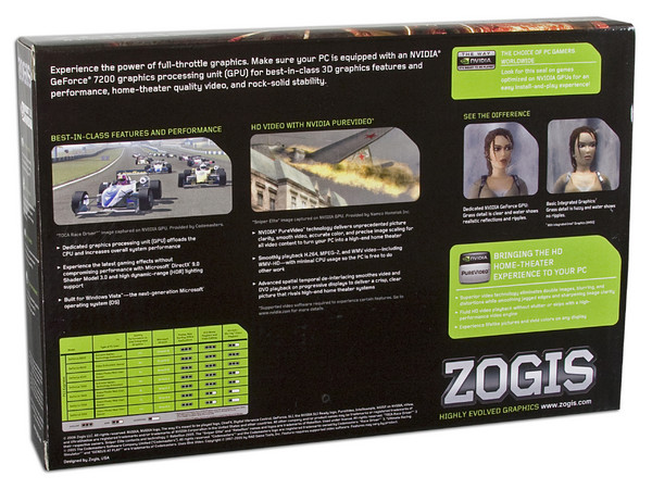 T. de Video Zogis Geforce 7200GS TC con 256MB DDR2 (con TurboCache hasta 512MB), Salida a TV. Puerto PCI Express x 16