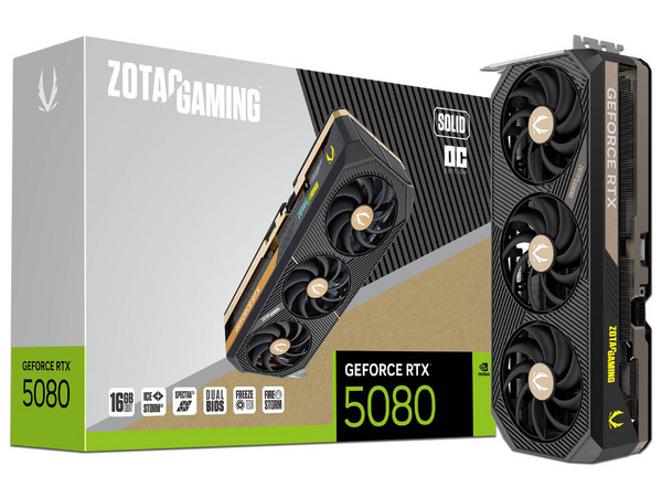 Tarjeta de Video NVIDIA GeForce RTX 5080 Zotac SOLID OC, 16GB GDDR7, 1xHDMI, 3xDisplayPort, PCI Express 5.0.