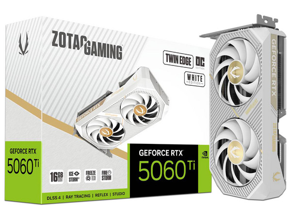 Tarjeta de Video ZOTAC Twin Edge OC RTX 5060 Ti ZT-B50620Q-10M de 16GB GDDR7, 1x HDMI, 3x Mini DisplayPort, PCI Express x16 5.0, Color Blanco.