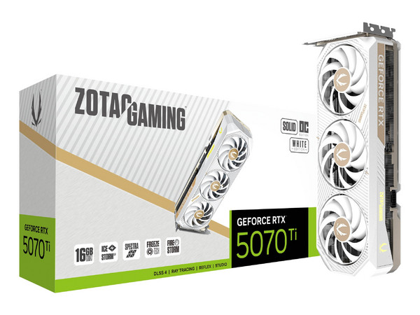 Tarjeta de Video NVIDIA GeForce RTX 5070 Ti ZOTAC Solid OC, 16GB GDDR7, 1xHDMI, 3xMini DisplayPort, PCI Express x16 5.0, Color Blanco.