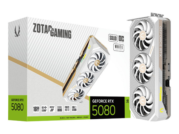 Tarjeta de Video NVIDIA GeForce RTX 5080 Zotac SOLID OC White Edition,16GB GDDR7, 1xHDMI, 3xDisplayPort, PCI Express 5.0.
