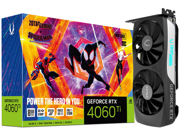 Tarjeta de Video NVIDIA GeForce RTX 4060 Ti ZOTAC Twin Edge OC Edición Spider-Man Across the Spider-Verse, 8GB GDDR6, 1xHDMI, 3xDisplayPort, PCI Express 4.0.