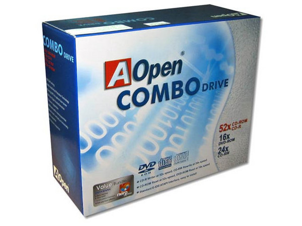Combo AOpen : Quemador de CDs Graba/Regraba/Lee: 52x/24x/52x y lee DVD-ROM 16X. Color Negro