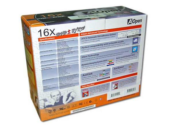 Quemador AOpen, Multiformato(DVD/CD-RW):
DVD+RW: Graba/Regraba/Lee: 16x/4x/16x,
DVD+R DL: Graba/Lee: 2.4X,
DVD-RW: Graba/Regraba/Lee: 8x/4x/16x,
CD-RW: Graba/Regraba/Lee: 48x/32x/48x