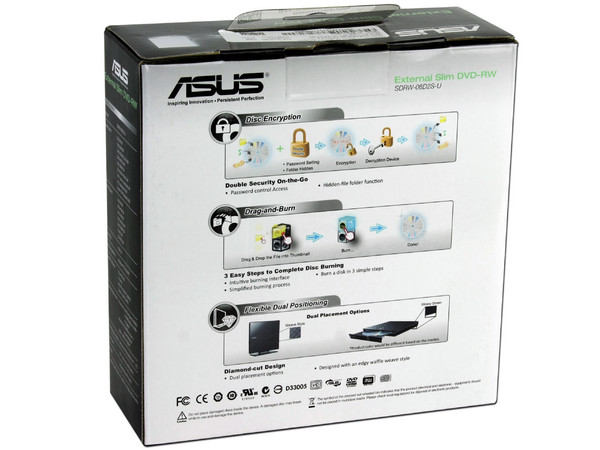 Quemador Asus Externo Slim USB 2.0, Blanco:
no necesita cable de alimentación,
DVD+RW: Graba/Regraba/Lee: 8x/8x/8x,
DVD+R DL: Graba 6X, DVD-R DL: Graba 6X,
DVD-RW: Graba/Regraba/Lee: 8x/6x/8x,
CD-RW: Graba/Regraba/Lee: 24x/16x/24x