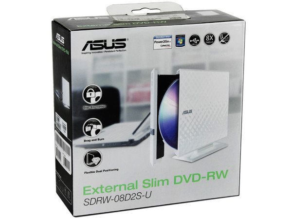 Quemador Asus Externo Slim USB 2.0, Blanco:
no necesita cable de alimentación,
DVD+RW: Graba/Regraba/Lee: 8x/8x/8x,
DVD+R DL: Graba 6X, DVD-R DL: Graba 6X,
DVD-RW: Graba/Regraba/Lee: 8x/6x/8x,
CD-RW: Graba/Regraba/Lee: 24x/16x/24x