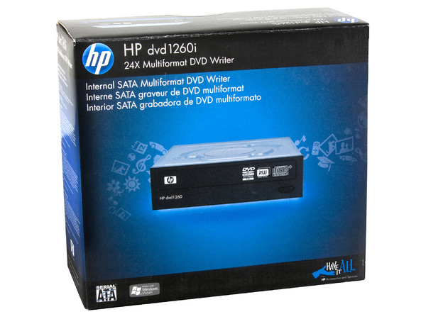 Quemador HP 1260i, Serial ATA::
DVD+RW: Graba/Regraba/Lee: 24x/8x/16x,
DVD+R DL: 12x, DVD-R DL: 12x, DVD-RAM: 12x,
DVD-RW: Graba/Regraba/Lee: 22x/6x/16x,
CD-RW: Graba/Regraba/Lee: 48x/32x/48x