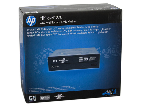Quemador HP 1270i, Lightscribe! Serial ATA::
DVD+RW: Graba/Regraba/Lee: 24x/8x/16x,
DVD+R DL: 12x, DVD-R DL: 12x, DVD-RAM: 12x,
DVD-RW: Graba/Regraba/Lee: 22x/6x/16x,
CD-RW: Graba/Regraba/Lee: 48x/32x/48x