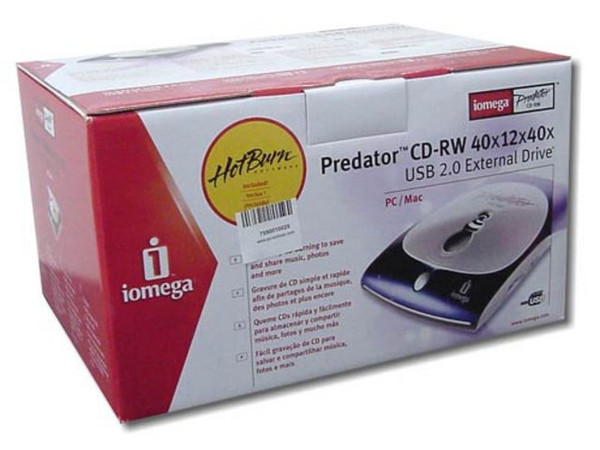 Quemador de CDs Externo Iomega Predator II, Velocidades: Graba/Regraba/Lee : 40X/12X/40X, Interfase USB 2.0/1.1