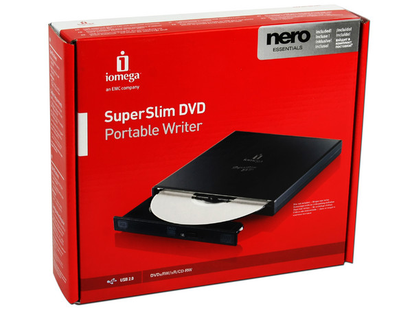 Quemador Iomega Externo SuperSlim USB 2.0:
no necesita cable de alimentación,
DVD+RW: Graba/Regraba/Lee: 8x/8x/8x,
DVD+R DL: Graba 6X, DVD-R DL: Graba 6X,
DVD-RW: Graba/Regraba/Lee: 8x/6x/8x,
CD-RW: Graba/Regraba/Lee: 24x/24x/24x.