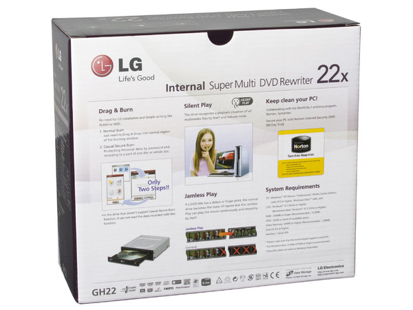 Quemador LG , Serial ATA:
DVD+RW: Graba/Regraba/Lee: 22x/8x/16x,
DVD+R DL: 12x, DVD-R DL: 12x, DVD-RAM: 12x,
DVD-RW: Graba/Regraba/Lee: 22x/6x/16x,
CD-RW: Graba/Regraba/Lee: 48x/32x/48x