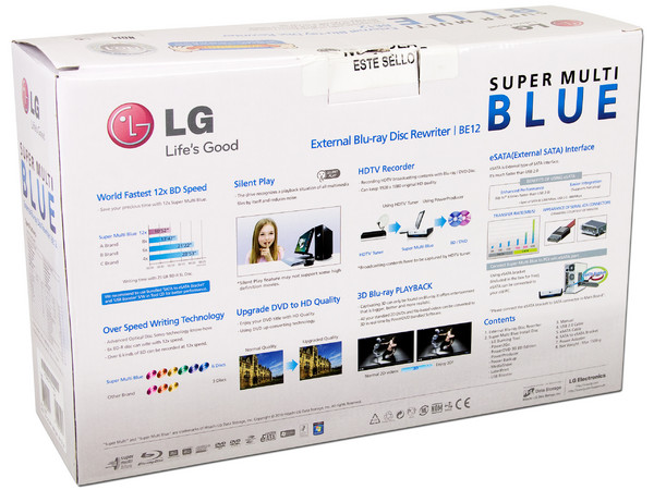 Quemador de Blu-ray LG Externo 12x, reproduce Blu-ray 3D, eSATA y USB 2.0
