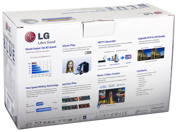 Quemador de Blu-ray LG, Serial ATA:
BD-R 10X, BD-RE 2X, DVD 16X,
DVD+R DL: 8X, DVD-R DL: 8X,
CD-R: 48X, CD-RW: 24X 