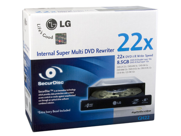 Quemador LG, Lightscribe! Color Negro:
DVD+RW: Graba/Regraba/Lee: 22x/8x/16x,
DVD+R DL: 16x, DVD-R DL: 12x, DVD-RAM: 12x,
DVD-RW: Graba/Regraba/Lee: 22x/6x/16x,
CD-RW: Graba/Regraba/Lee: 48x/32x/48x