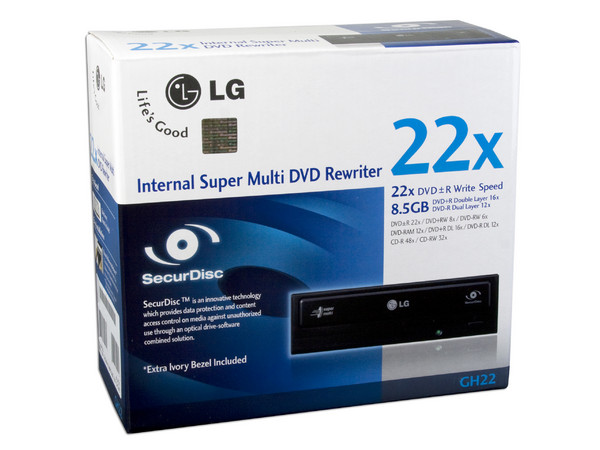 Quemador LG, Multiformato Color Negro:
DVD+RW: Graba/Regraba/Lee: 22x/8x/16x,
DVD+R DL: 16x, DVD-R DL: 12x, DVD-RAM: 12x,
DVD-RW: Graba/Regraba/Lee: 22x/6x/12x,
CD-RW: Graba/Regraba/Lee: 48x/32x/40x