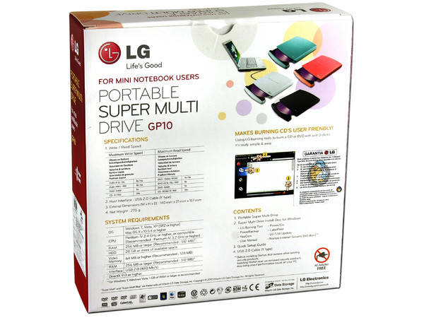 Quemador LG Externo Slim USB 2.0, Negro:
no necesita cable de alimentación,
DVD+RW: Graba/Regraba/Lee: 8x/8x/8x,
DVD+R DL: Graba 6X, DVD-R DL: Graba 6X,
DVD-RW: Graba/Regraba/Lee: 8x/6x/8x,
CD-RW: Graba/Regraba/Lee: 24x/24x/24x