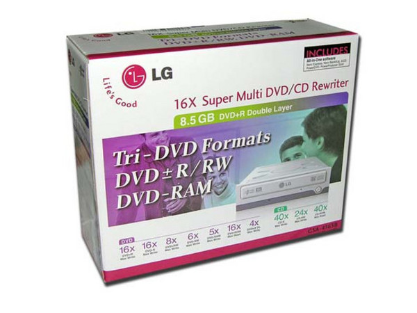 Quemador LG Multiformato DVD±R/±RW,
DVD-RAM, DVD Doble Capa y CDs,
DVD+RW: Graba/Regraba/Lee: 16x/8x/16x,
DVD- RW: Graba/Regraba/Lee: 16x/6x/16x,
CD-RW: Graba/Regraba/Lee: 40x/24x/40x