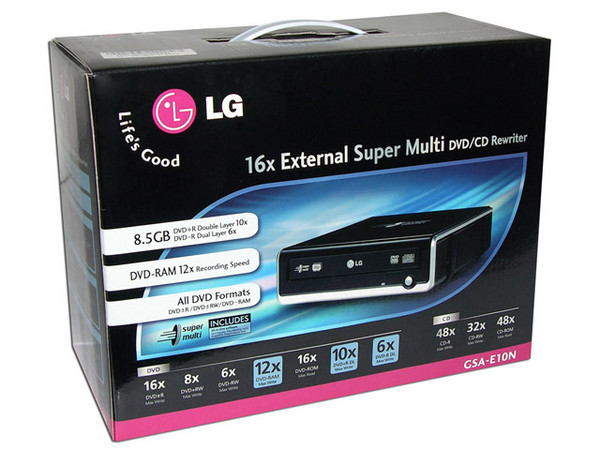Quemador LG, Color Negro, Externo:
DVD+RW: Graba/Regraba/Lee: 16x/8x/16x,
DVD+RDL, DVD-RDL: Graba 6X, DVD-RAM:12X,
DVD-RW: Graba/Regraba/Lee: 16x/6x/16x,
CD-RW: Graba/Regraba/Lee: 48x/32x/48x