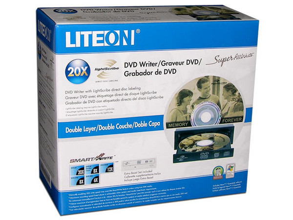 Quemador Liteon, Lightscribe!, Negro:
DVD+RW: Graba/Regraba/Lee: 20x/8x/16x,
DVD+R DL: 8X, DVD-R DL: 8X, DVD-RAM: 12X,
DVD-RW: Graba/Regraba/Lee: 20x/6x/16x,
CD-RW: Graba/Regraba/Lee: 48x/32x/48x,
Lightscribe CDR, DVD+R 1.6X