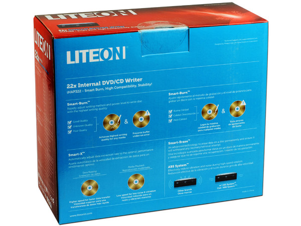 Quemador LiteOn, IDE:
DVD+RW: Graba/Regraba/Lee: 22x/8x/16x,
DVD+R DL: 8x, DVD-R DL: 8x, DVD-RAM: 12x,
DVD-RW: Graba/Regraba/Lee: 22x/6x/16x,
CD-RW: Graba/Regraba/Lee: 48x/32x/48x