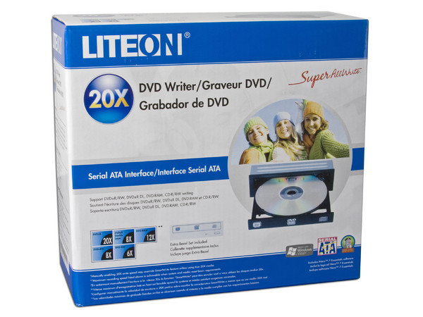 Quemador Liteon, Color Negro y Beige Serial ATA:
DVD+RW: Graba/Regraba/Lee: 20x/8x/16x,
DVD+R DL: 8X, DVD-R DL: 8X, DVD-RAM: 12X,
DVD-RW: Graba/Regraba/Lee: 20x/6x/16x,
CD-RW: Graba/Regraba/Lee: 48x/32x/48x