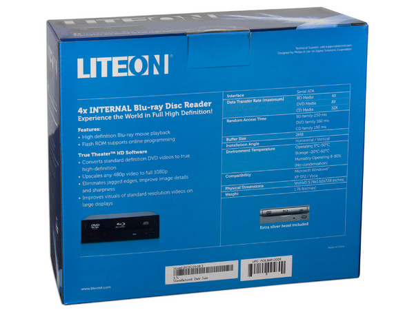 Lectora de Discos Blu-ray Liteon, Interna, 4X, SATA. Incluye caratulas Negra y Plateada
